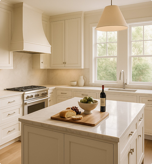 Legacy cabinet finish guide showcasing painted, glazed, and hand-distressed framed cabinetry.