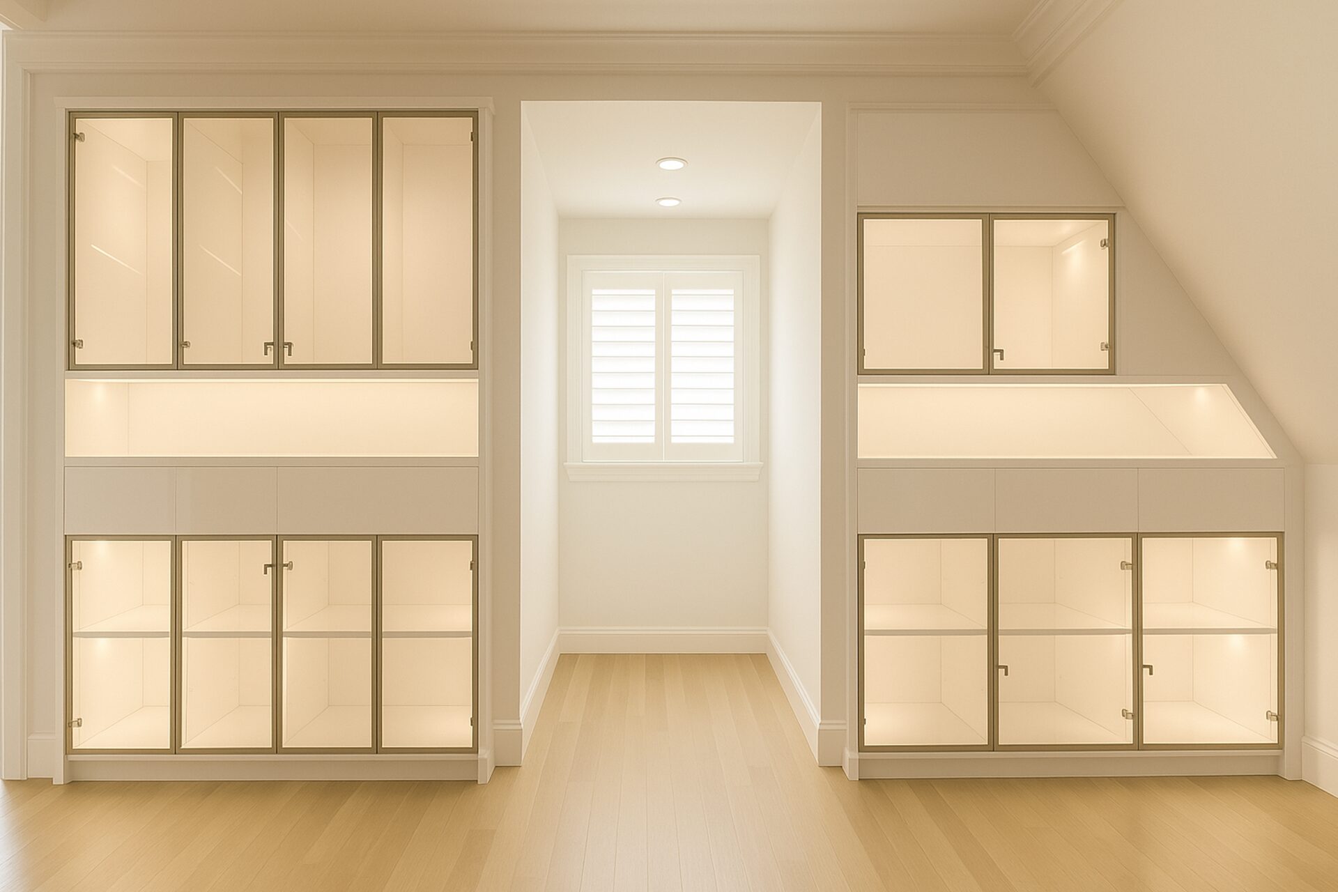 Walk-in closet cabinetry with custom shelving in BraeWood project Dallas TX