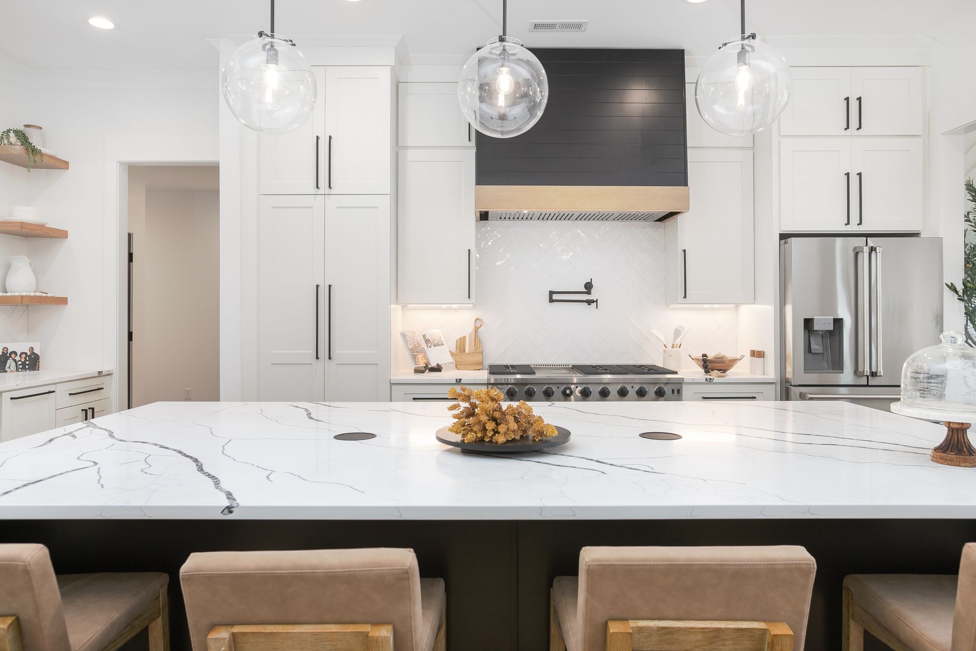 Modern kitchen cabinetry and quartz countertop in The Hills project Summerfield NC
