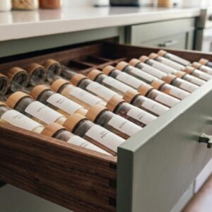 Legacy Drawer Spice Rack with tiered spice insert for organized kitchen storage