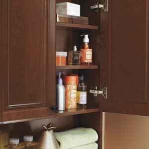 Wall-mounted vanity cabinet with open shelving from the Legacy Bathroom Storage collection.