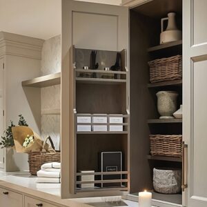 Linen cabinet for organized towel and bedding storage
