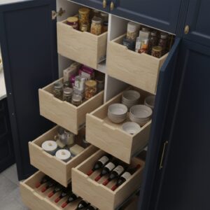 Roll-out bottle rack providing organized and accessible kitchen bottle storage