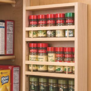 Spice rack for door with organized spice storage inside a kitchen cabinet