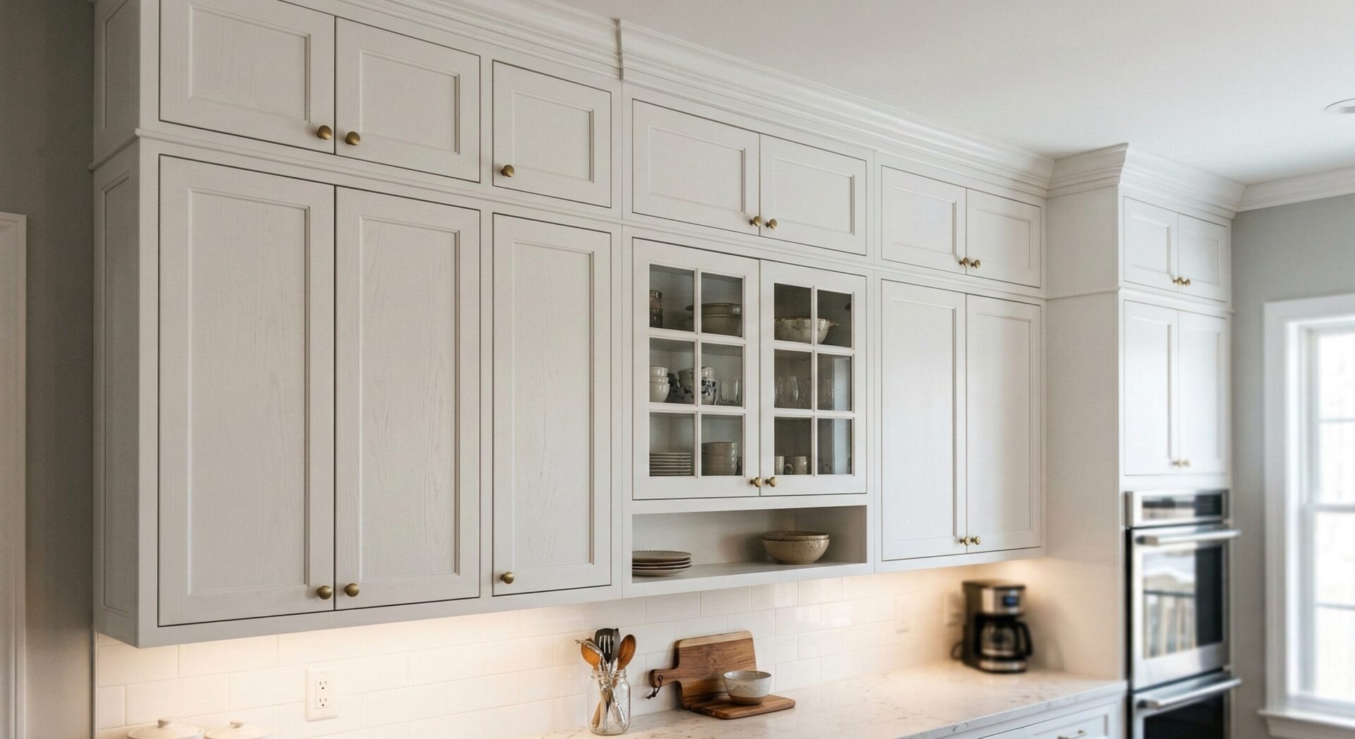 kitchen with upper cabinets and traditional layout