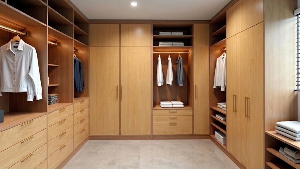 Flat panel closet doors in a contemporary minimalist environment
