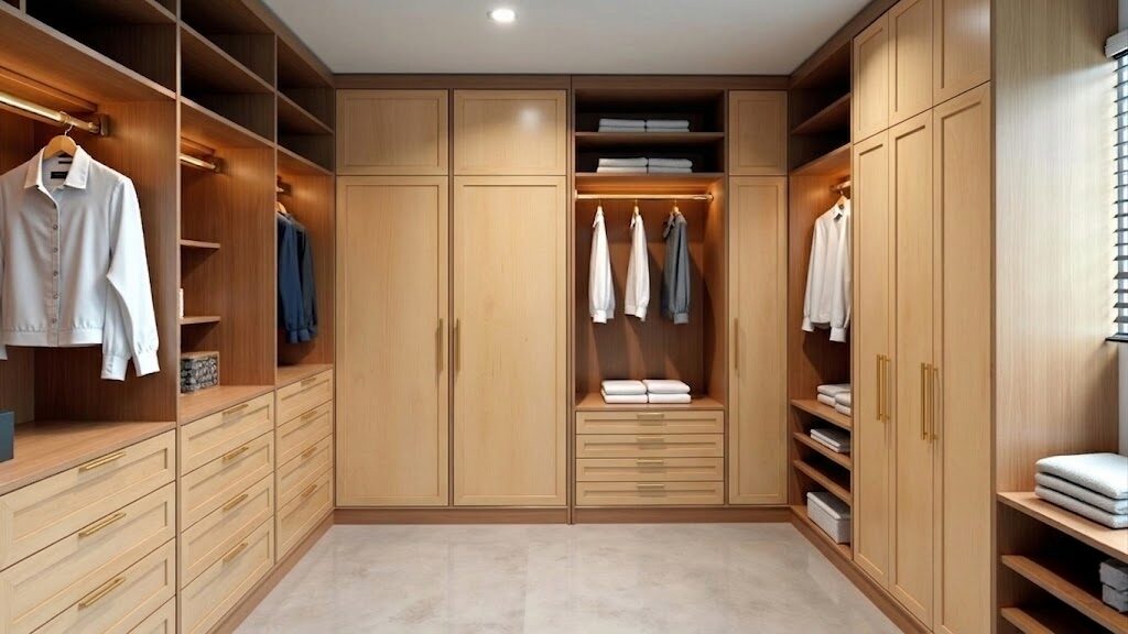 Slim Shaker closet doors in a modern minimalist interior setting