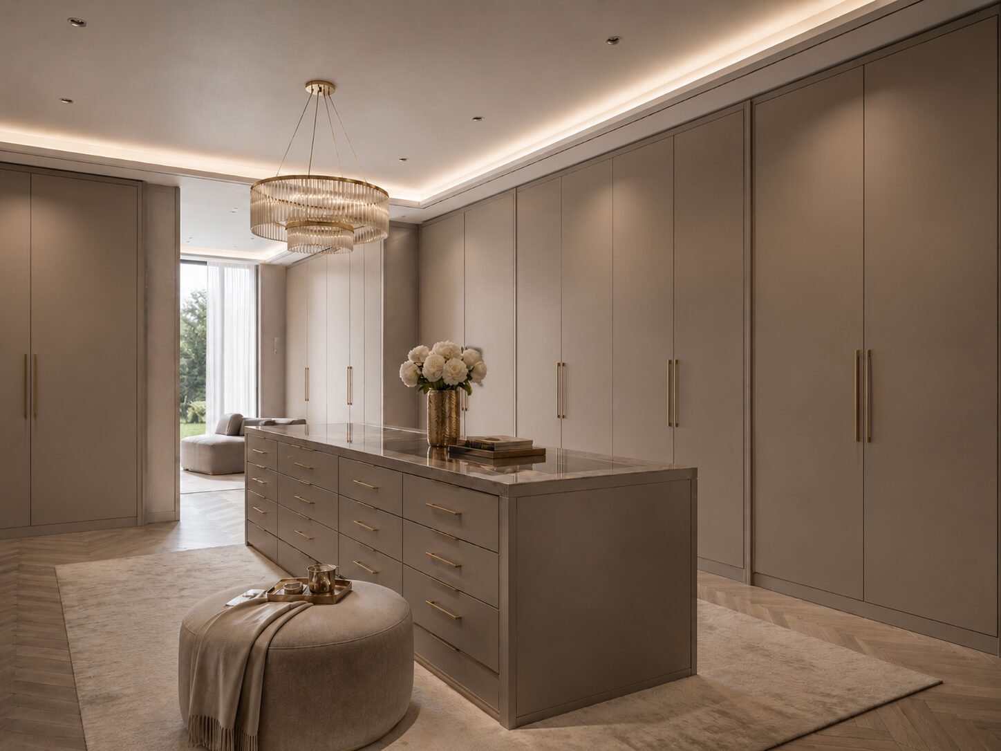 Hidden closet design planning with closed cabinetry, concealed storage, and a calm modern walk-in closet layout.
